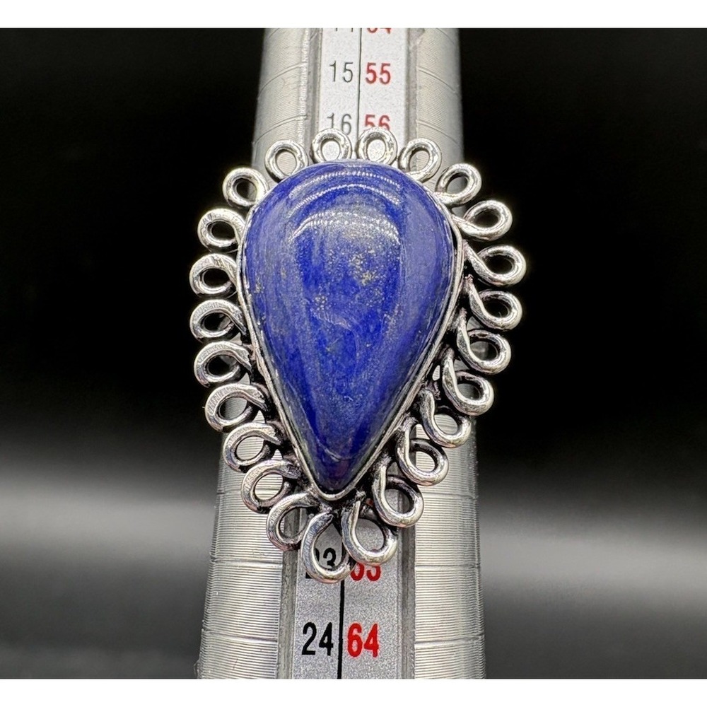 Lapis Lazuli Teardrop Silver Plated Filigree Statement Ring Size 9